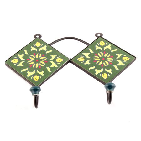 Forest Green And Yellow Ceramic Flower Tiles Hooks